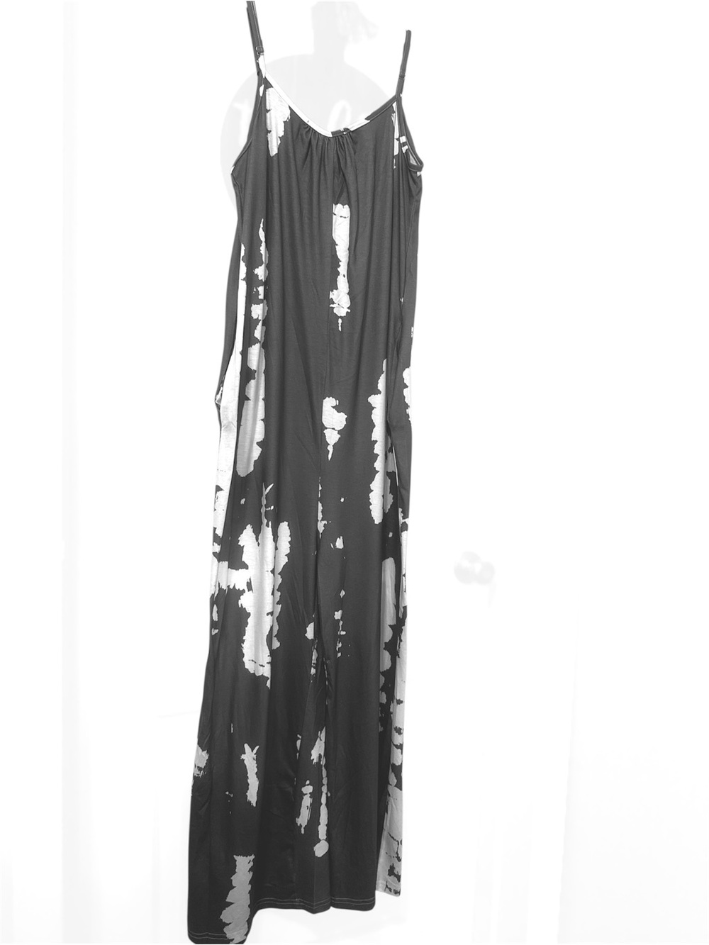 Spotted Tie-Dye Jumpsuit With Pockets - Gray and White - Picture 2 of 9